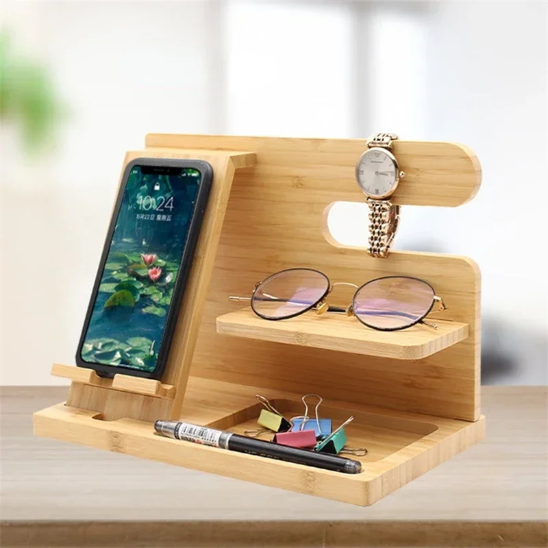 

Glasses Rack Multi-functional Desktop Mobile Phone Stand Bamboo Wood Creative Wood Storage Rack Dresser