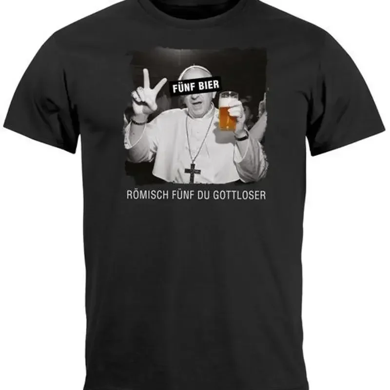 Mens Alcohol Five Beer Photo Montage Pope Saying Funny Print Shirts T-Shirt
