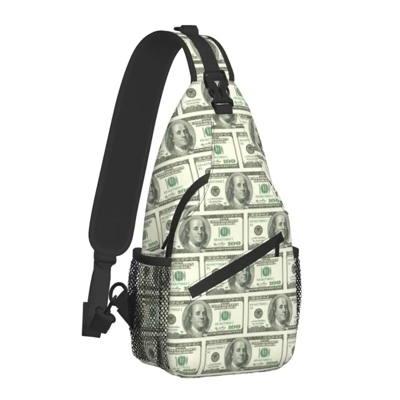 United States 100 Dollar Sling Bags for Men Cool Banknotes Pattern Shoulder Crossbody Chest Backpack Traveling Daypack