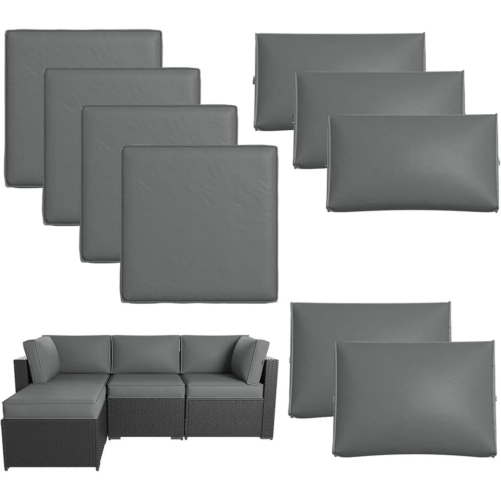 

9-Piece Grey Outdoor Patio Furniture Set with Thick, Water-Resistant Cushions