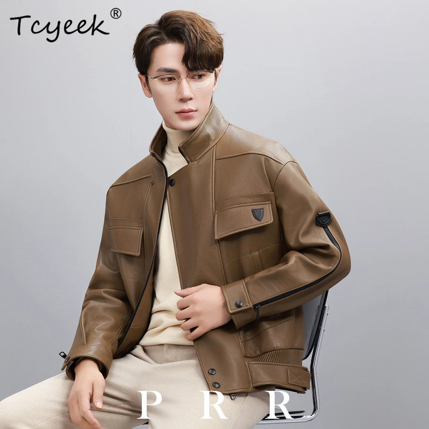 Tcyeek Natural Goatskin Real Leather Jacket Men Clothes 2026 Loose Fit Autumn Mens Coats Motocycle Coat Trendy Jaqueta De Couro