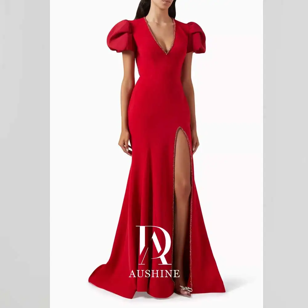 Aushine-vestido de noche de cumpleaños de lujo para mujer, vestido largo hasta el suelo, mangas cortas, vestidos de fiesta de boda elegantes, 2024Fu