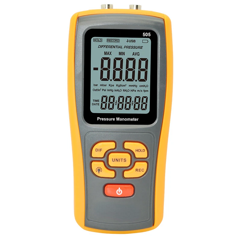 -2.49kPa~2.49kPa Measurement Range Hand-held Digital Micro Manometer Pressure Gauge Gage Meter with Data Record Transmission