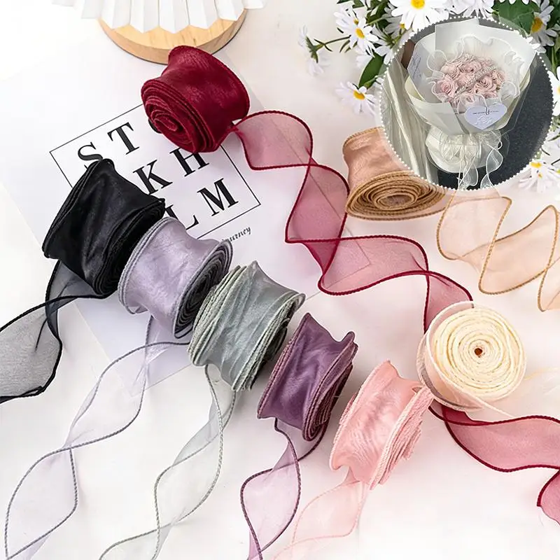 10 Yards Organza Solid Color Ribbon 4cm Wavy Edge Ribbon For For Flower Bouquet Gifts Packaging Party Decorations DIY