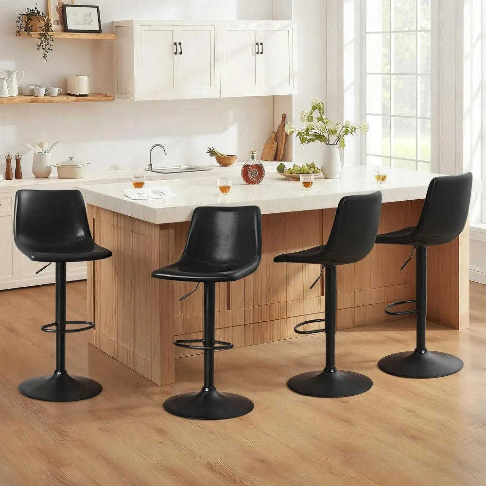 

Bar Stools Set of 4, Modern Swivel Bar Adjustable Barstools Counter Height with Backrest, Faux Leather Upholstered Bar Chair fo
