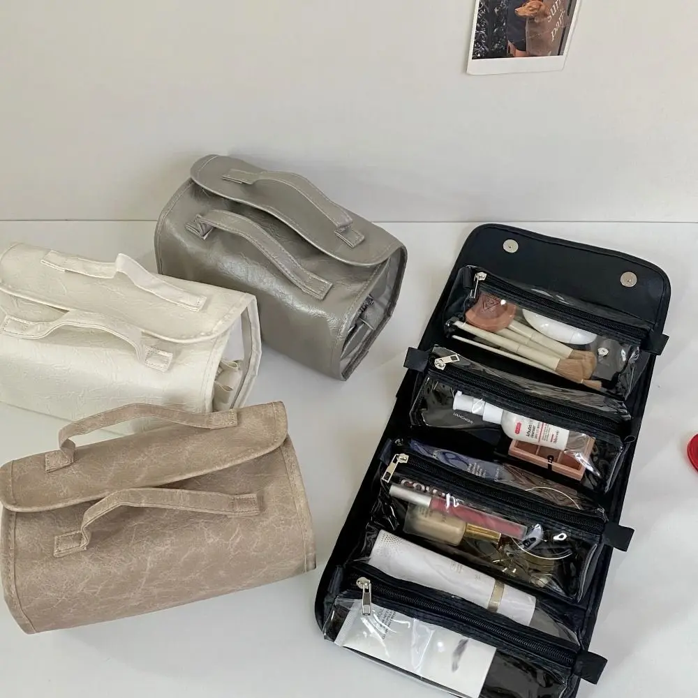 

PU Multi-pouch Cosmetic Bag Waterproof Large Capacity Makeup Pouch Bag Handbag Toiletries Organizer Travel Wash Bag Outdoor