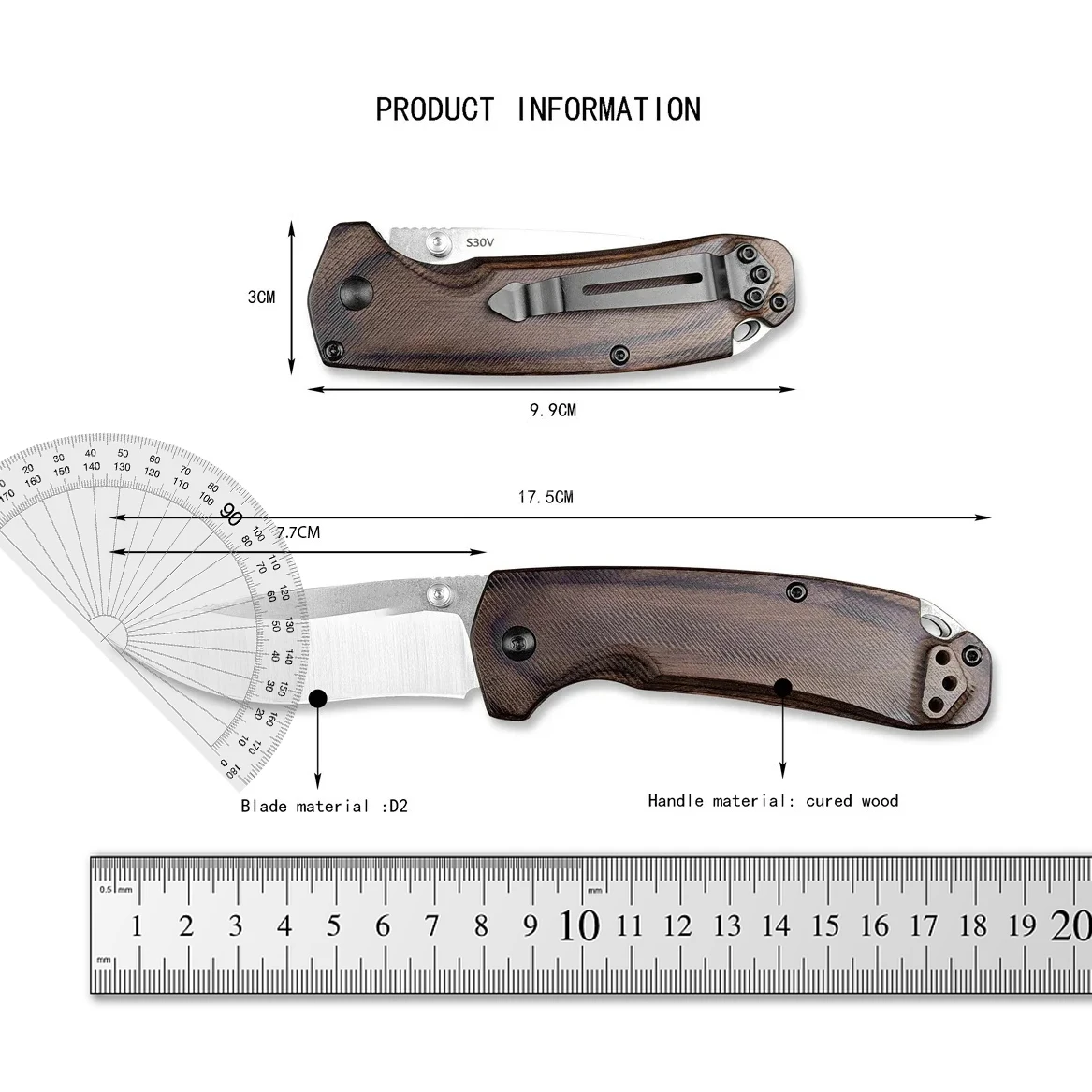 Hunt North Fork 15031 Folding Knife  S30V Blade Stabilized Wood Handle with Clip Self-Defense Outdoor Tactical Hunting Knives