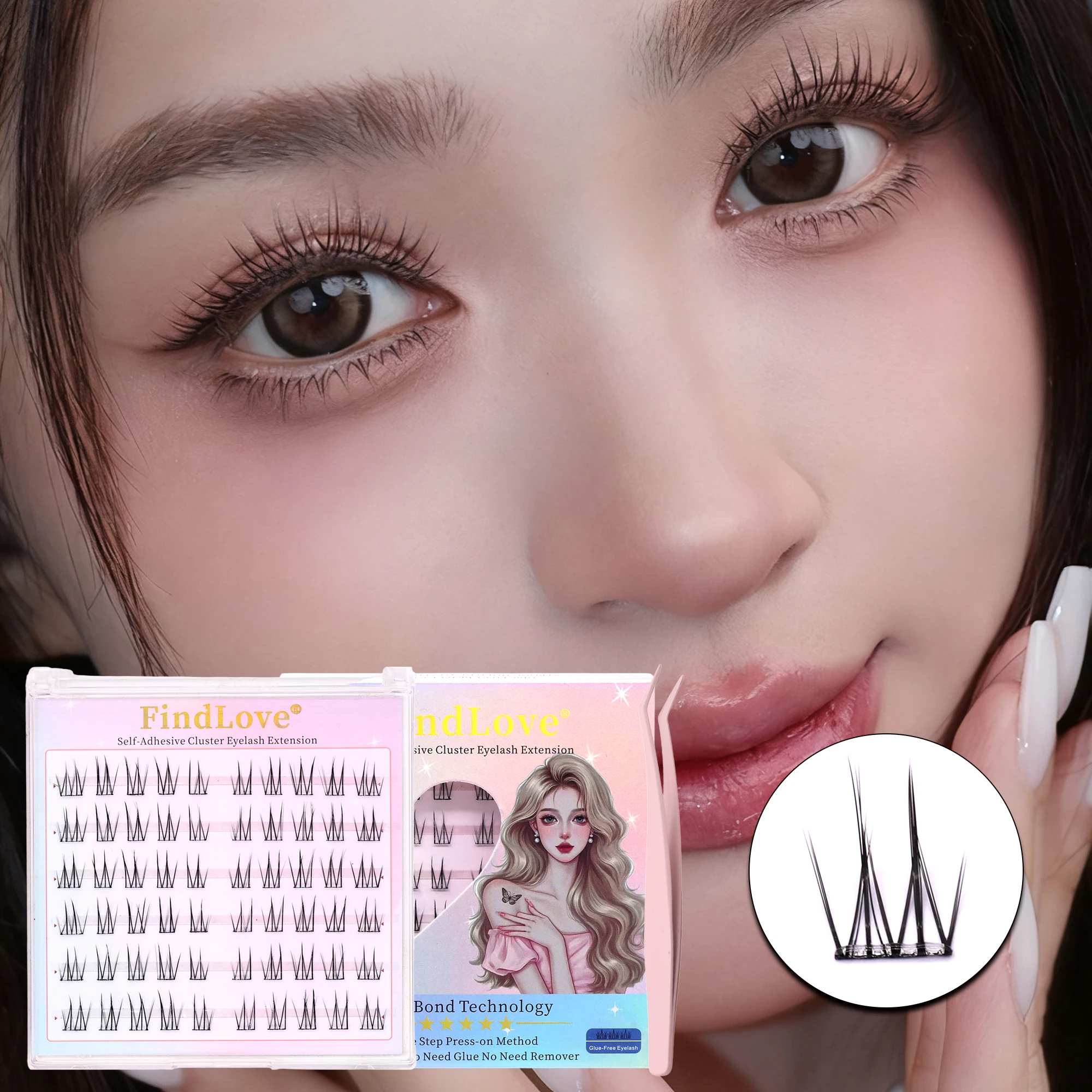 Findlove الكورية نمط قبل لصقها جلدة رموش ذاتية اللصق نظرة طبيعية رموش فردية لا الغراء اللازمة رمش ماكياج أداة