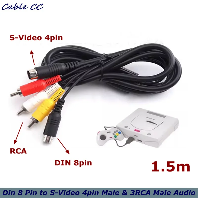 Din 8 Pin to S-Video 4pin Male & 3RCA Male Audio Adapter Cable for DVD, TV/HDTV, VCR's, CDs, Musical Instruments,
