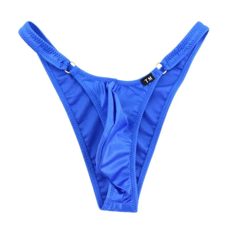 

Men's Ice Silk Bikini Briefs High Elastic U-Pouch Low Waist Metal Ring Sexy Breathable Underwear