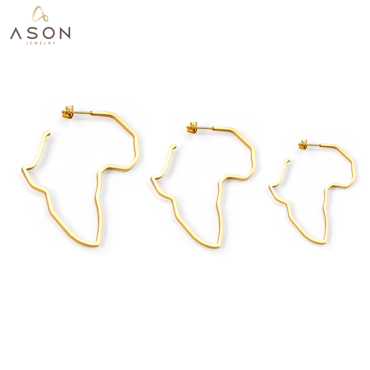 ASONSTEEL Gigantic Gold Color 316L Stainless Steel Africa Map Huge Hoop Earring Ear Stud for Women Girl Gift Jewelry Accessories