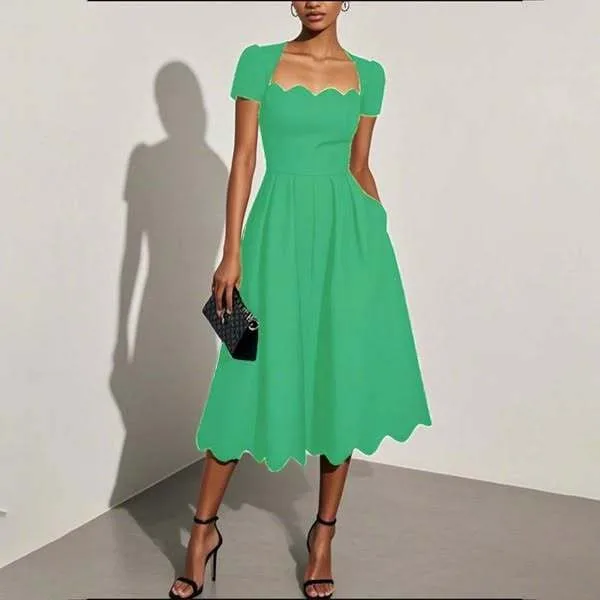 Short Sleeve Printed Gown Mini Length Edgy Street with Square Neck Single Streetwear Dress Summer High Waist Summer for Women