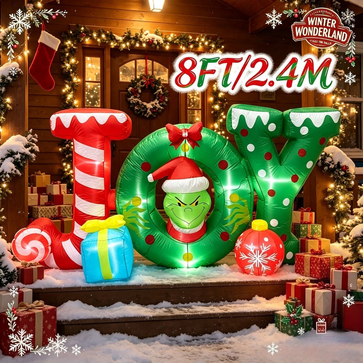 8FT Large Santa Claus Inflatable Christmas Outdoor Yard Decorations Lawn Ornaments Holiday Party Supplies for Backyard Garden