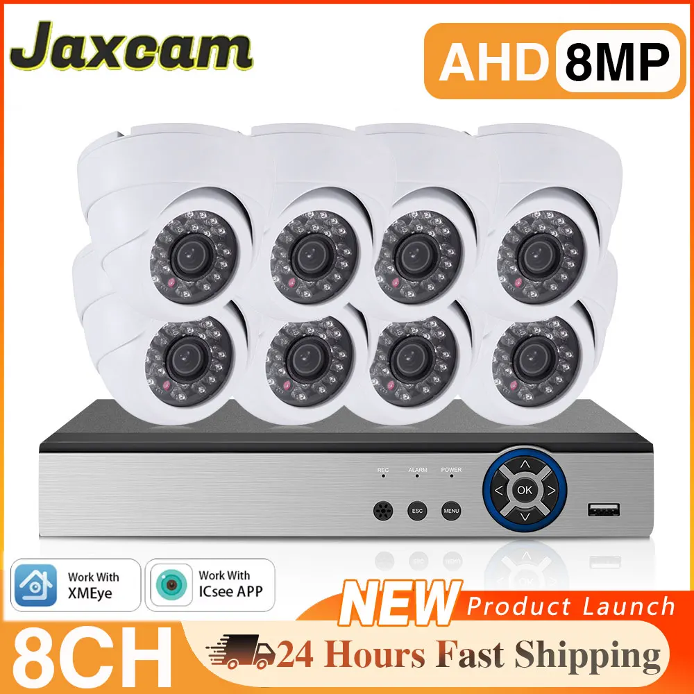 4K 8MP 8CH AHD DVR Dome Cameras CCTV System Kit H.265+ Face Motion Detection Outdoor Night Vision Surveillance Set XMEye APP