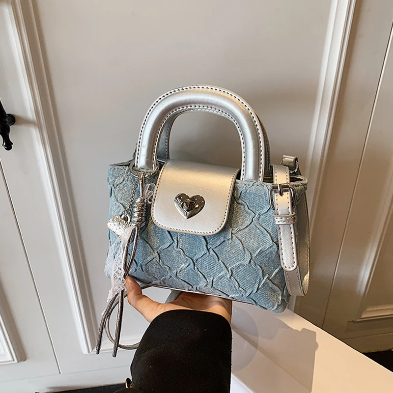 

Fashion Diamond Lattice Small Square Bags Women Simple Denim Fabric Commuter Crossbody Bag Female Casual Handbags