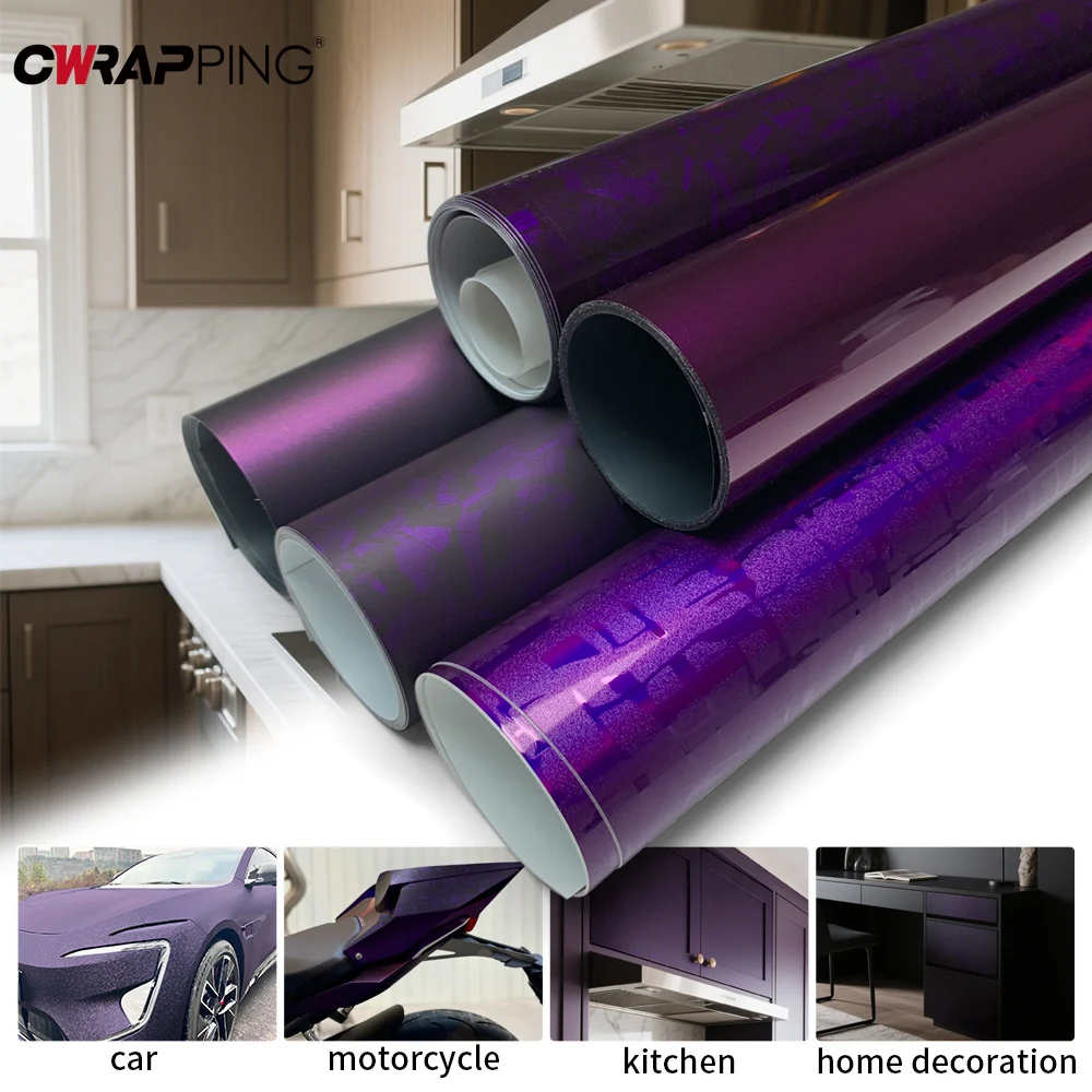 

PET Automotive Vinyl Bubble-free Car Wrapping Film Waterproof Motorcycle Stickers Purple Vinyl for Helmet Car Adhesive Film