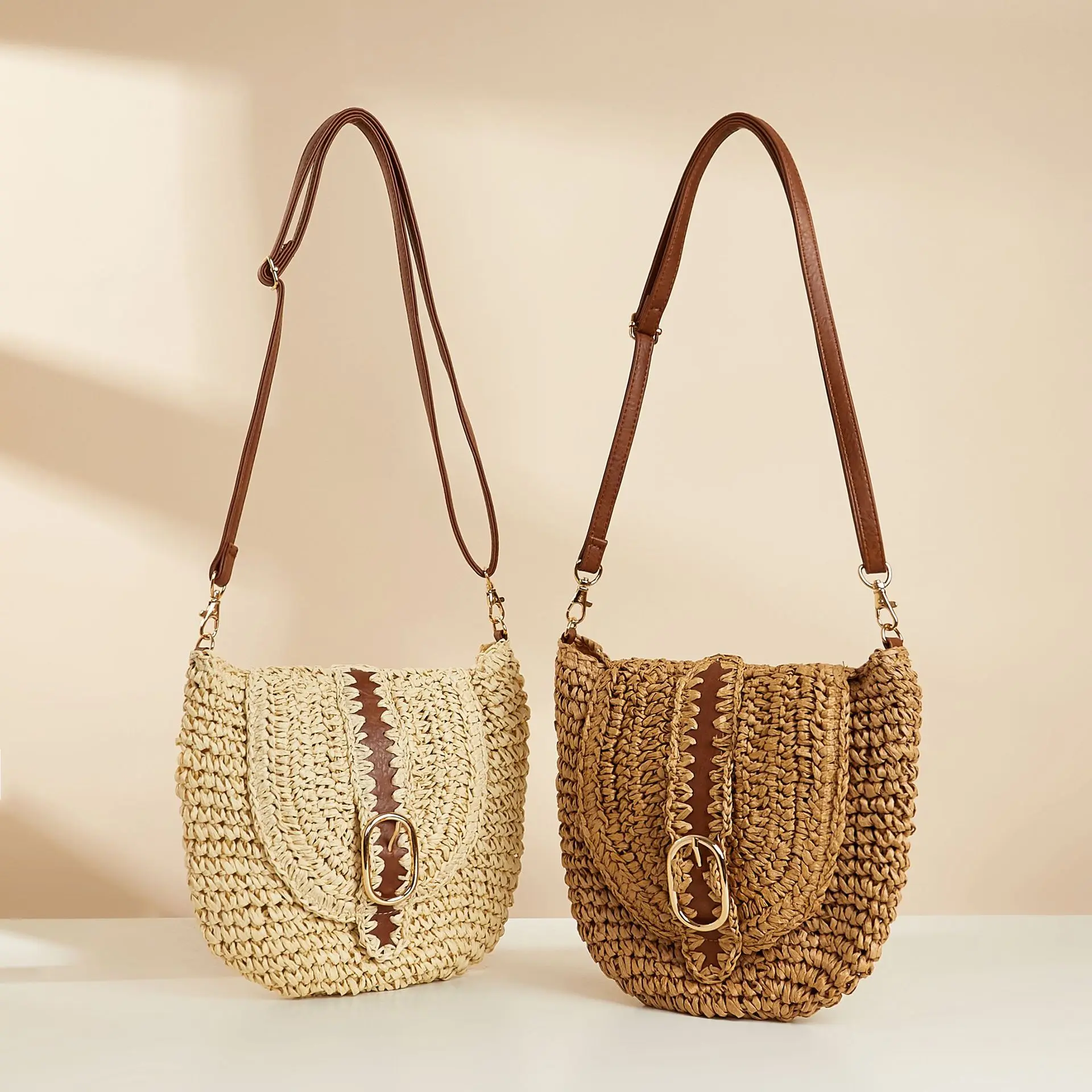 Fashionable Rattan Handmade Shoulder Bag Adjustable Shoulder Strap Solid Color Straw Handbag Versatile Women's Bag 2026 new gift