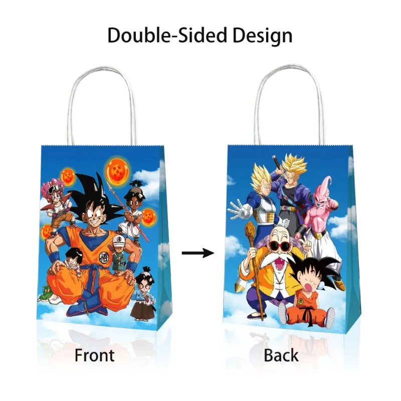 Dragon Ball 12PCS Gift Bags Birthday Party Supplies Pendant Son Goku Kids Anime Party Companion Toys Kraft Paper Handheld Paper