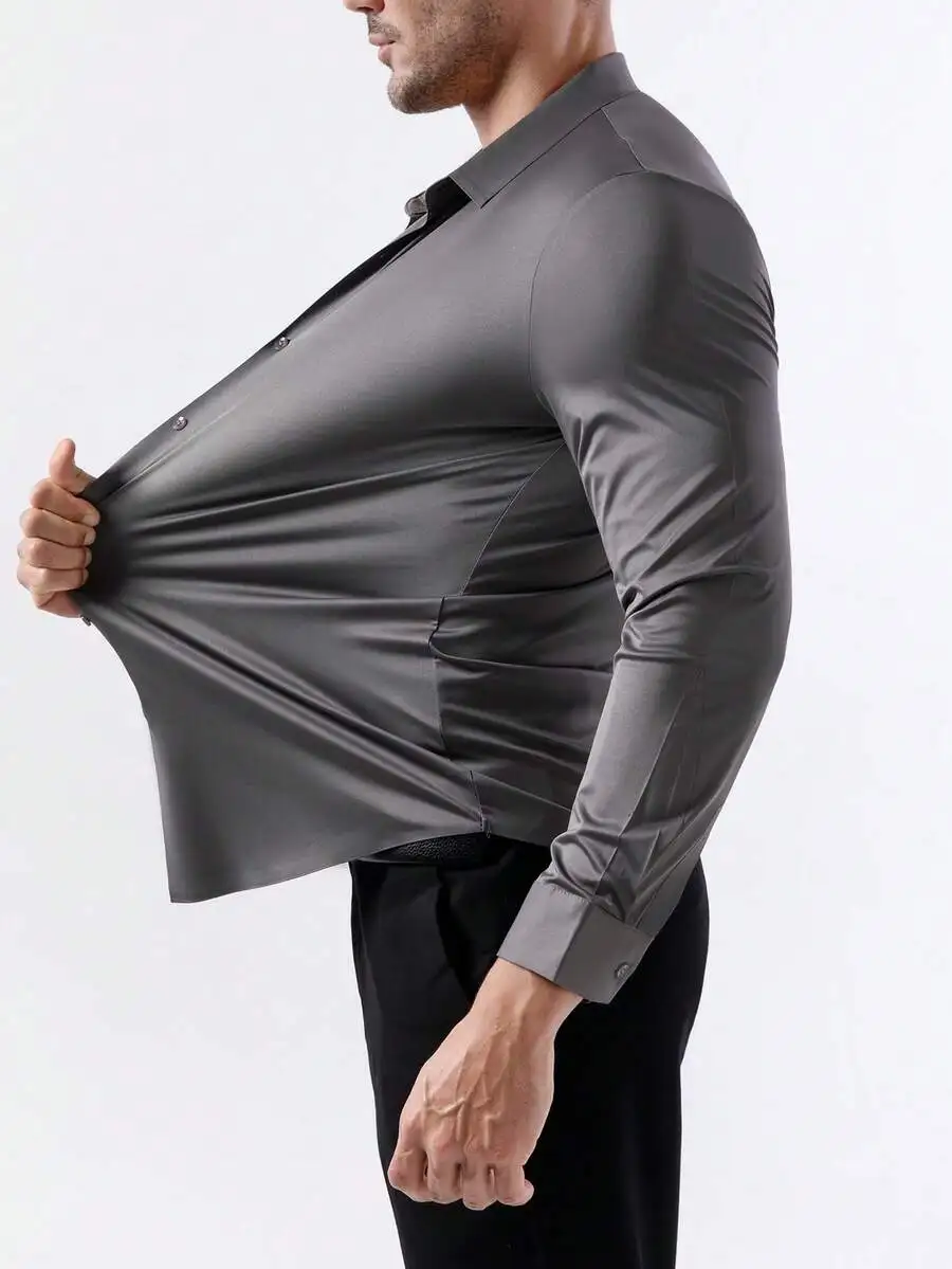 

Men's Stretch Ice Silk Long Sleeve Shirt - Wrinkle-Free, Business Casual Fit