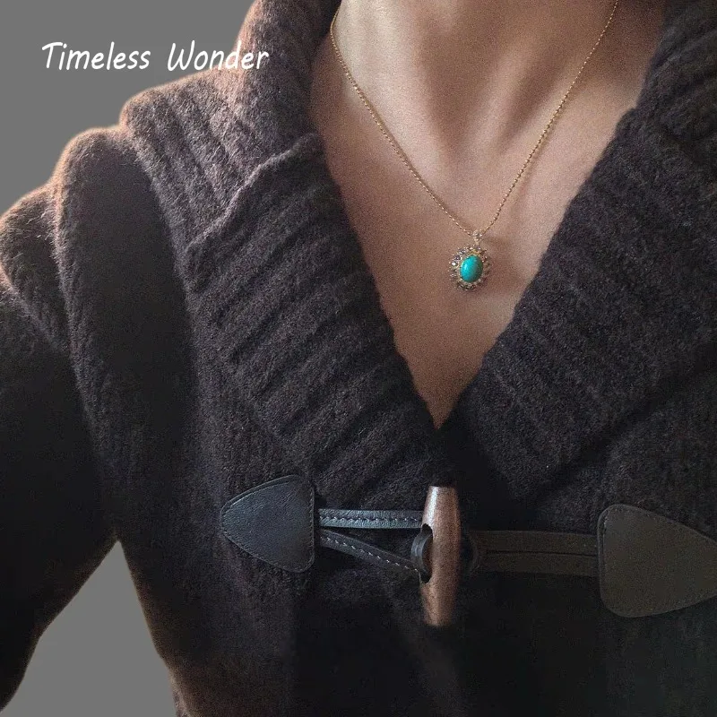 الخالدة عجب ريترو الزركون فو حجر قلادة سلاسل N زر أقراط النساء مصمم طقم مجوهرات العصرية نادر خمر 4612 #2