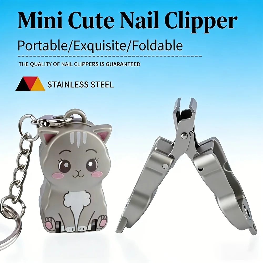 1pc Cute Nail Clippers with Key Ring Stainless Steel Compact & Portable Nail Trimmer with Blade Angle Durable Manicure for Hands