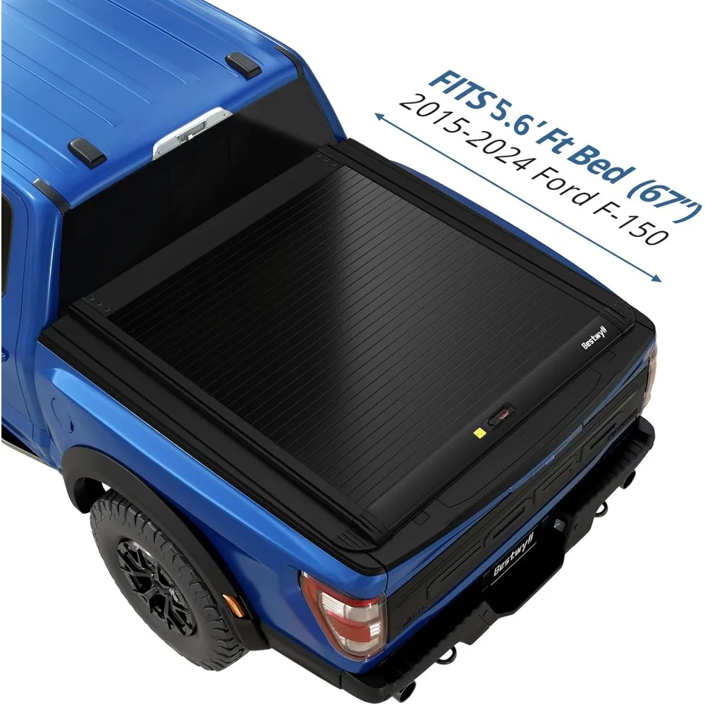 Ausziehbarer Tonneau-Abdeckung für hartes LKW-Bett, passend für 2015–2024 Ford F-150 5,6 Fuß Bett (einschließlich). Raptor/Lightning) Truck Bed Mattschwarz Alu
