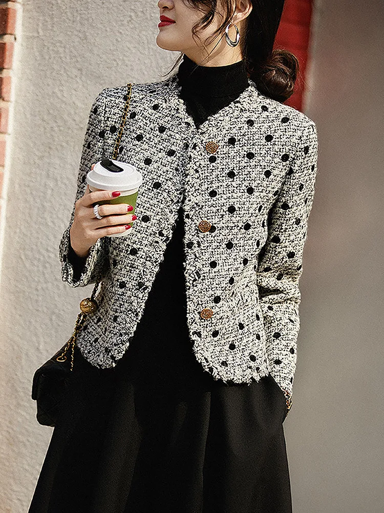 Wave Point Classic Chic Suit Coat Autumn/Winter 2022 Women High Quality Female V-Neck Blazers