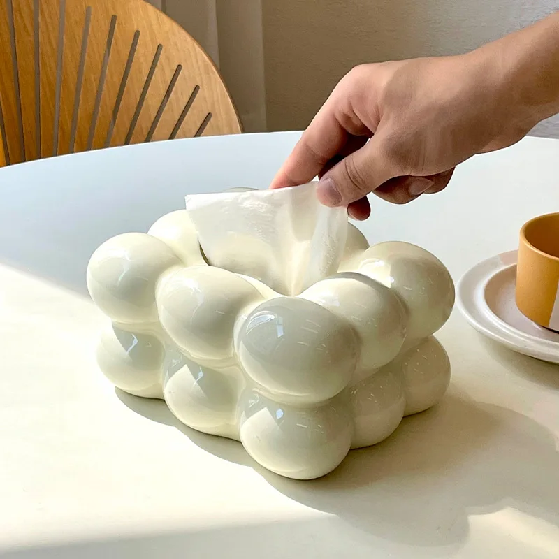 Light Luxury Tissue Box Ceramic Tissue Box Suitable for Bedroom Living Room and Car Home Decoration Kitchen Gadgets