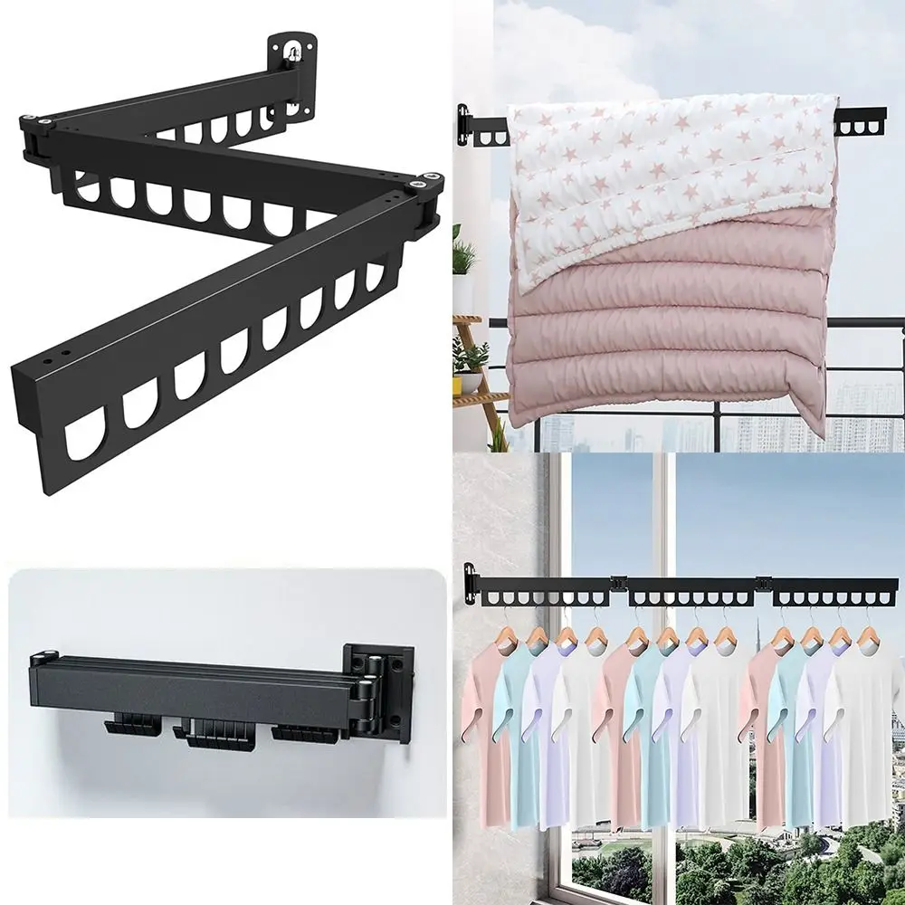 

Aluminum Alloy Folding Drying Rack Hanger Wall Mount Retractable Folding Clothes Hanger Rotatable Folding Clothes Pole Home