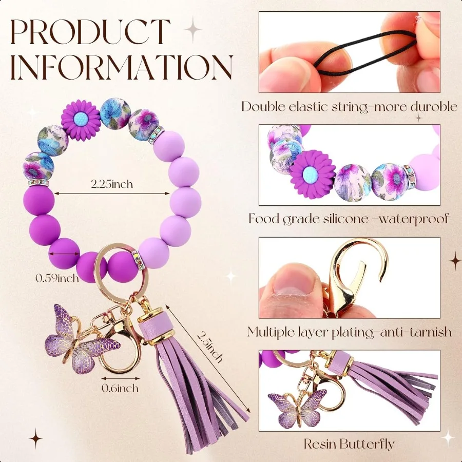 لطيف سيليكون مطرز المفاتيح مفتاح سلسلة حامل لمفاتيح السيارة النساء GirlDaisy سيليكون مفتاح السوار الراتنج فراشة