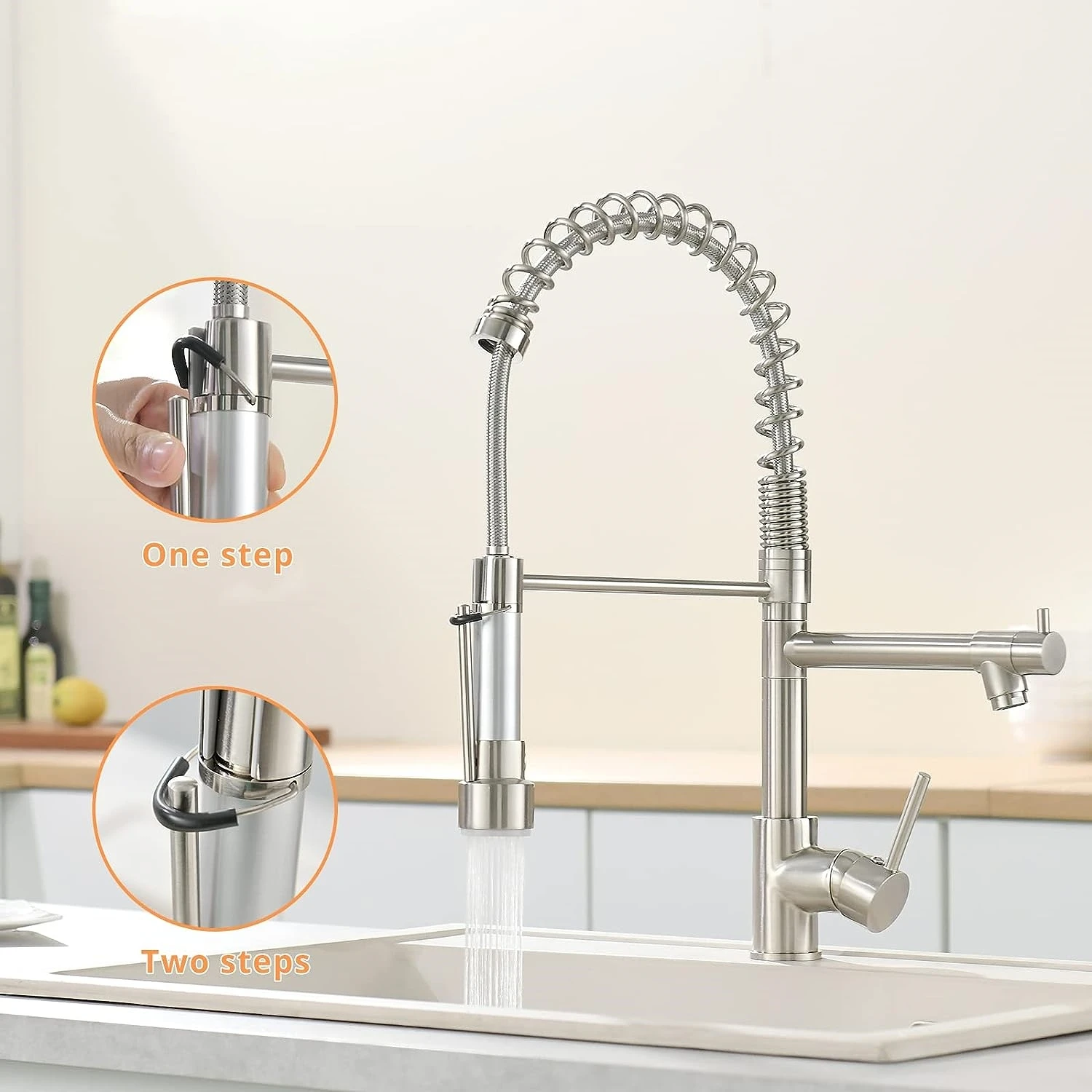 Kitchen Sink Faucet with Pull Down Sprayer,Commercial Single Handle High Arc Stainless Steel Brushed Nickel Kitchen Sink Faucet