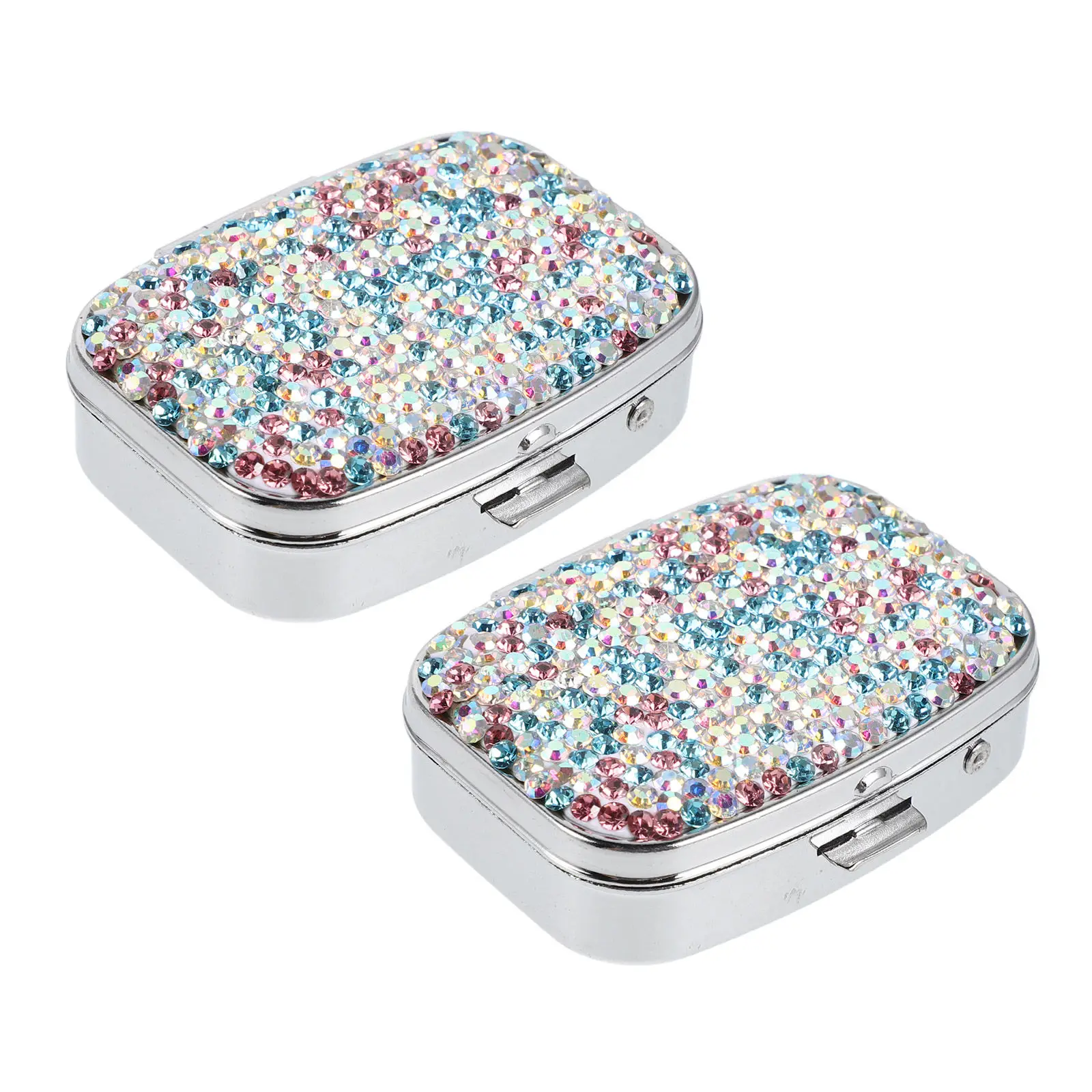 2Pcs Travel Size Bling Rhinestone Pill Organizer Portable Medicine Box Multi Compartment Cute Organizer for Purse