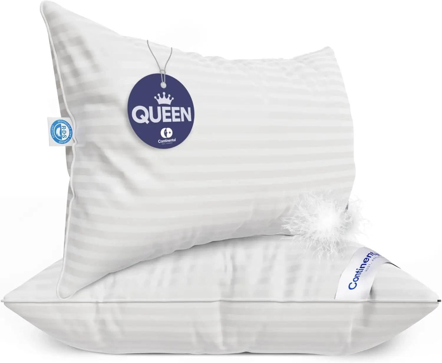 Luxury Down Pillows Queen Size Set of 2 - Family Made in New York - Cool Breathable Bed Pillows for Sleeping, Back, Side