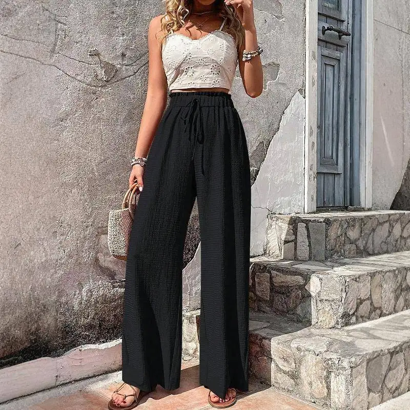 Pantaloni casual a gamba larga Faionable da donna, vestibilità ampia, modello a bolle, in poliestere, collezione autunnale, comodi pantaloni casual