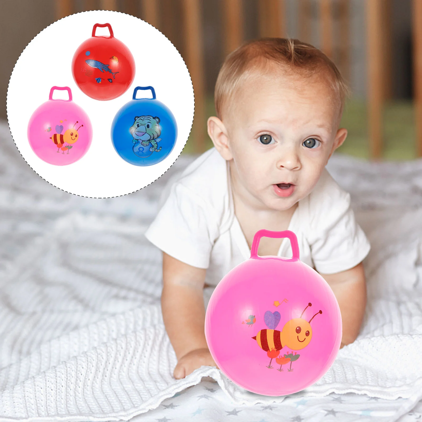 Bouncy Balls with Handle, Brinquedo Educativo, Alpaca Play, Futebol, Saltar, Criança, 3 Pcs