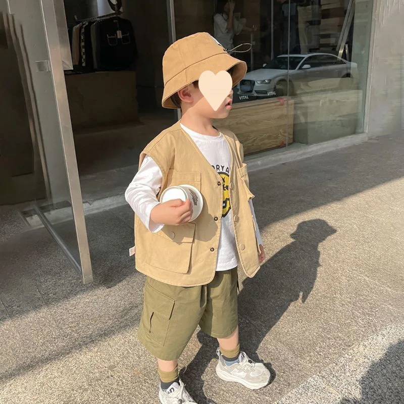 Spring Autumn Toddler Boy Cotton Vest Multi Pocket Sleeveless Jacket Coat Outdoor Tank Top Boys Tank Top Outfit Children Clothes