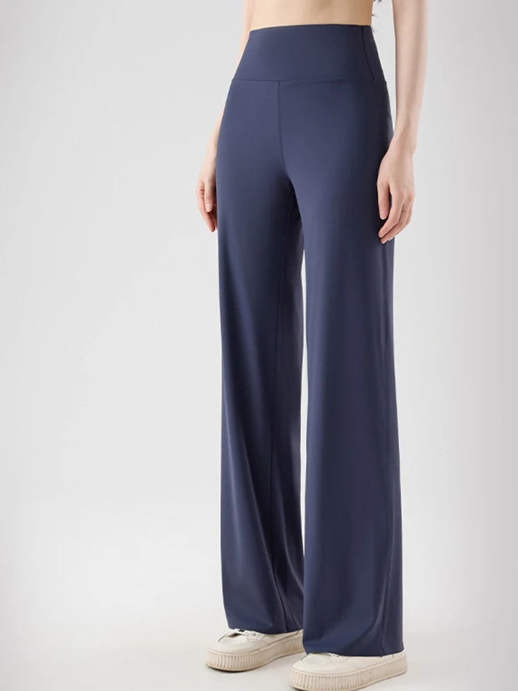 فضفاض الحرير الجليد arkskin السراويل النسائية الصيف رقيقة Fitn واسعة الساق مستقيم اليوغا السراويل عالية الخصر السراويل الطويلة النايلون دنة