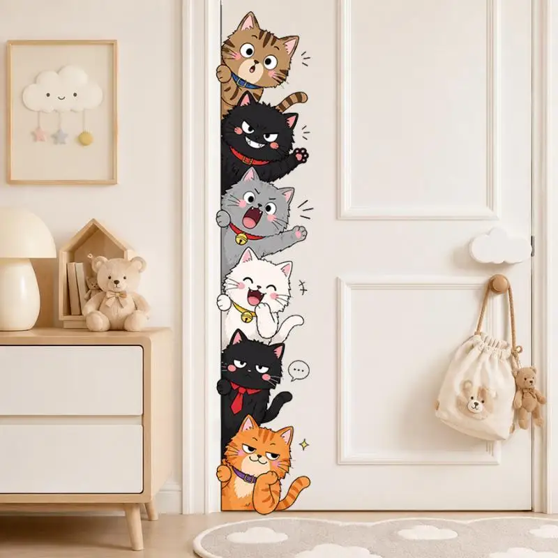 Cute And Playful Peeking Cat Door Frame Wall Decal Removable Cartoon Kitten Sticker Ideal For Living Room And Home Decor