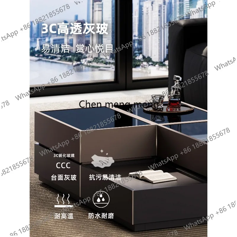 Italian minimalist living room multi-functional combination coffee table light luxury high-end home solid wood tea table