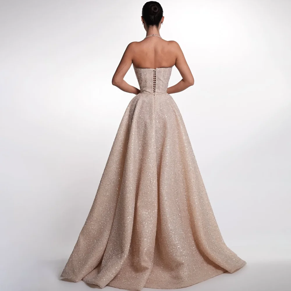 Customized Champagne Halter Neck Sequin Mother Of The Bride Gown Corset Waist Sash A Line Ballgown Wedding Evening Dress