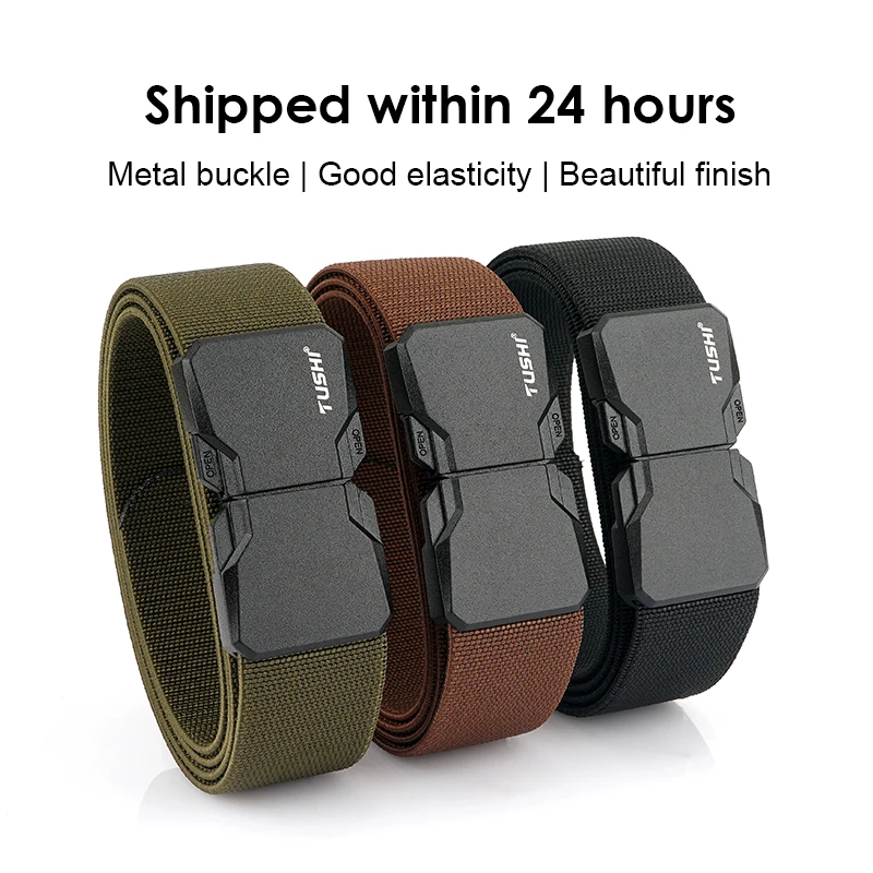 HSSEE New Durable Elastic Belt for Men Matte Metal Quick-release Buckle Tactical Outdoor Belt Tight Nylon Casual Belt Male Strap