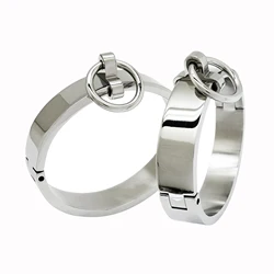 Lockable Stainless Steel Wrist Ankle Cuffs Bracelet Polished Shining Bangle with Removable O-Ring for Secure Restraint