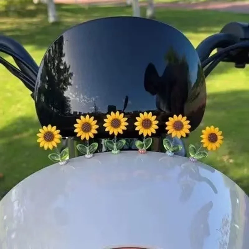 DIY 5pcs New Car Head-Shaking Ornament, Cute Sunflower, Healing and Fresh Floral Decorative Item for Center Console