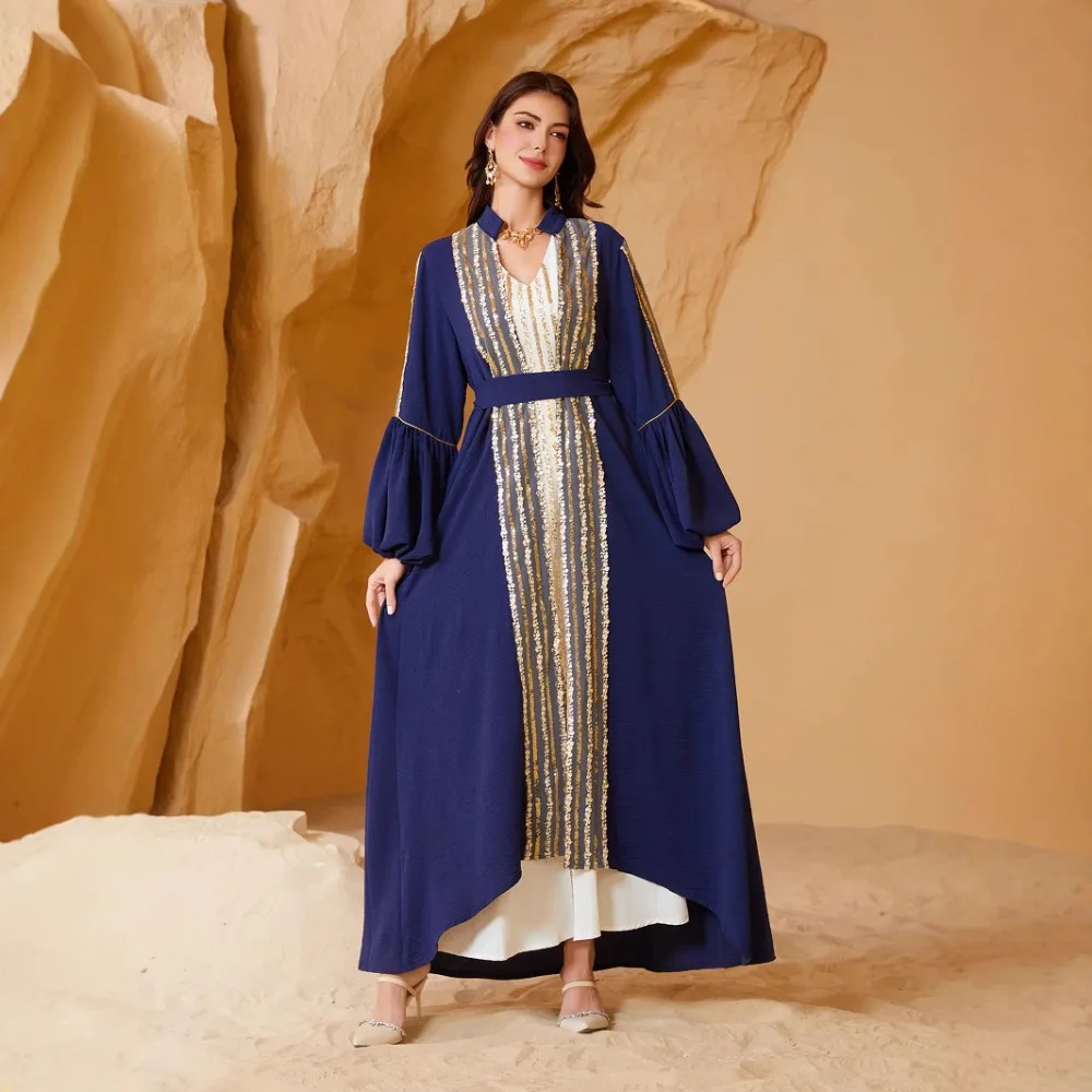 

Elegant Muslim Abaya for Women Dress 2 Piece Set Sequins Puff Sleeve Party Dresses Kimono Gown Saudi Arabic Dubai Kaftan 2026