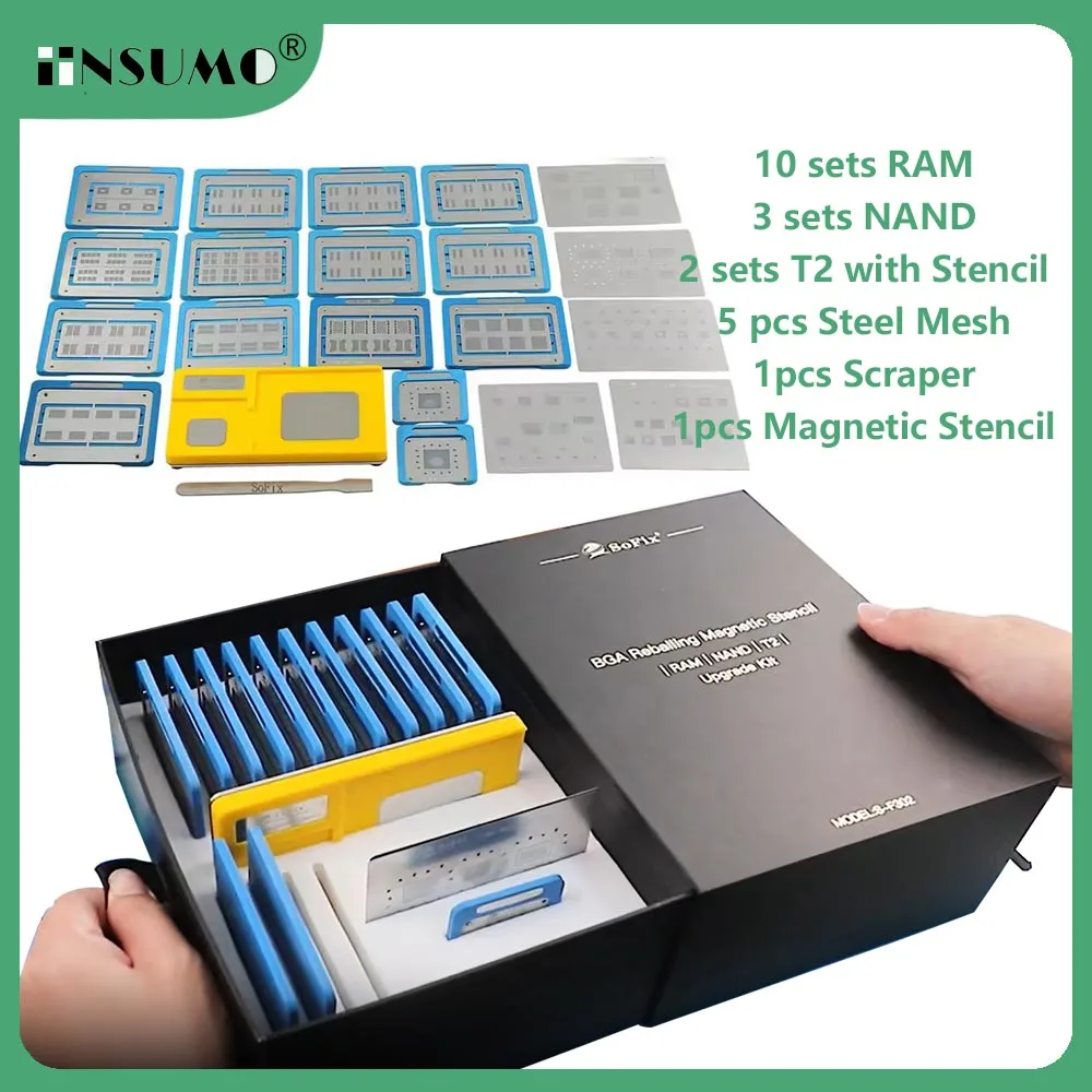 

Sofix S-F302 BGA Resoldering Reballing Jig with Complete Stencils for Macbook RAM NAND GPU PCH PMU SMC T1 T2 Tin Planting Tool