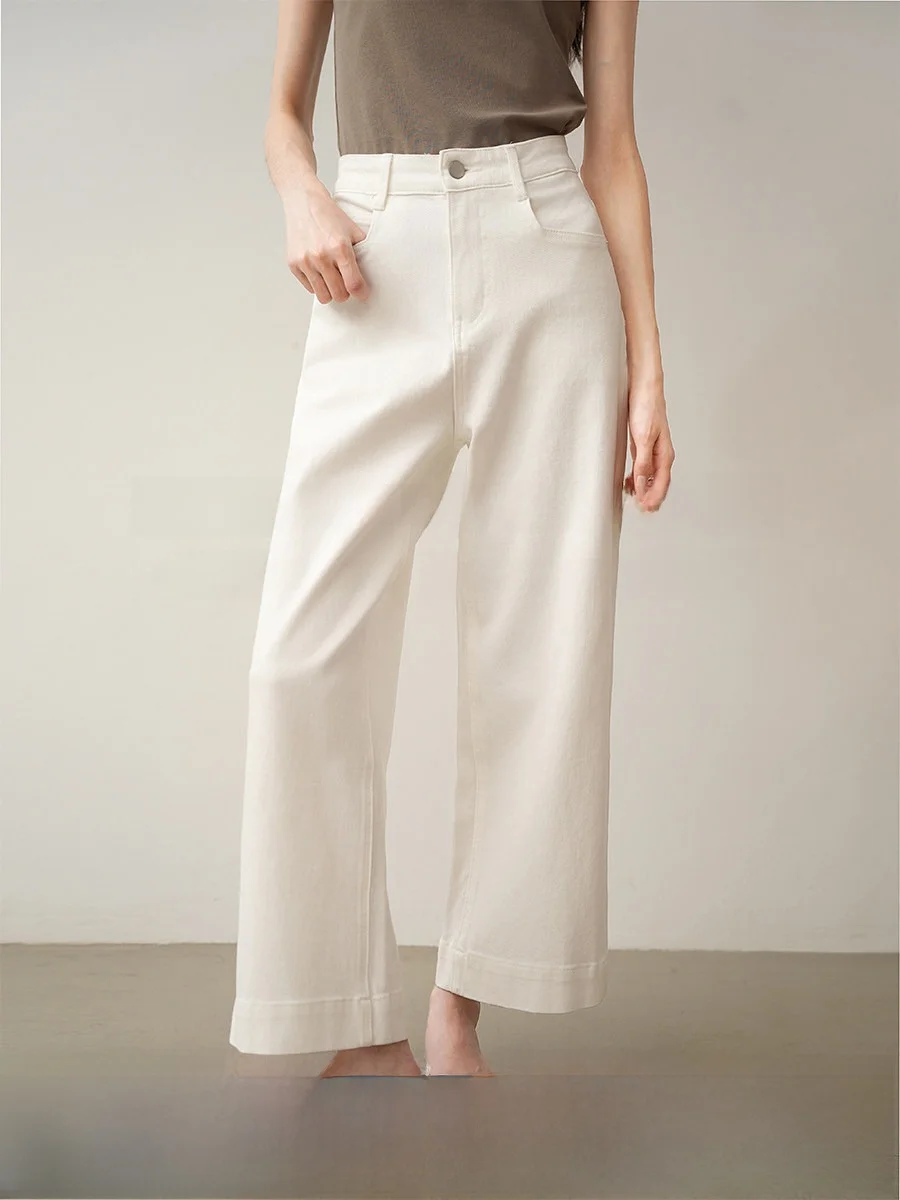 

ACHU Flexible Bone White Four-Sided Elastic Straight Narrow Wide Leg Jeans Women's Lyocell Commuter Nine-Piece Pants