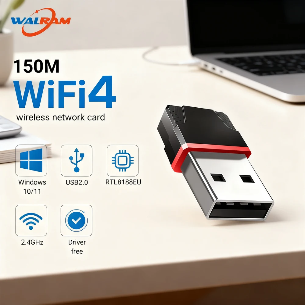 

WALRAM Mini USB2.0 Беспроводной Wi-Fi адаптер 2,4G 150 Мбит/с 802.11b/g/n Бесплатная сетевая карта драйвера для настольного ноутбука RTL8188