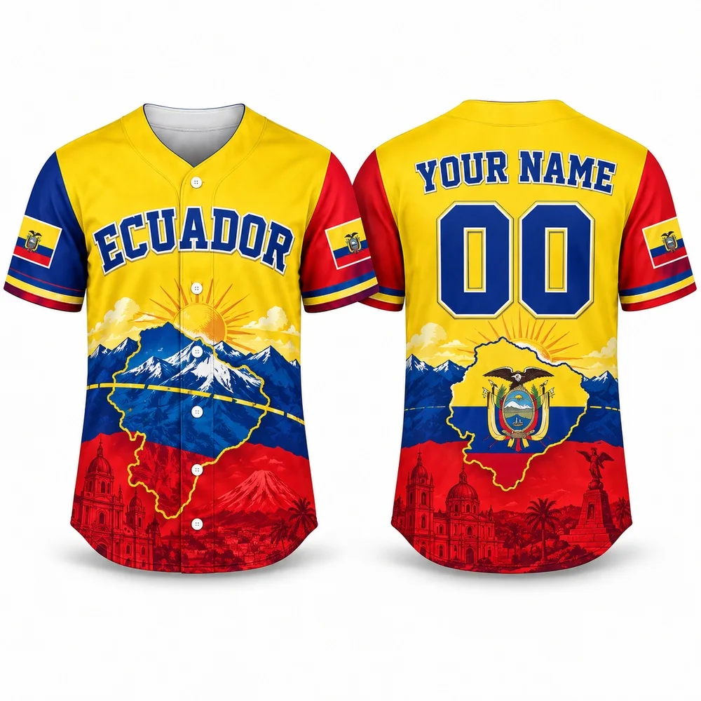 DIY Ecuador Landscape Shirts in National Colors Baseball Jersey Custom Name Number Jerseys Shirt for Groups and Relaxed Wear