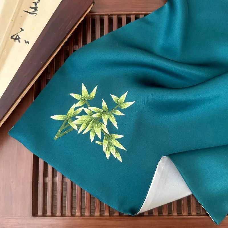 Suzhou Embroidered Handkerchief, Pure Silk, Handmade Embroidered Plum, Orchid, Bamboo and Chrysanthemum Men's Handkerchief