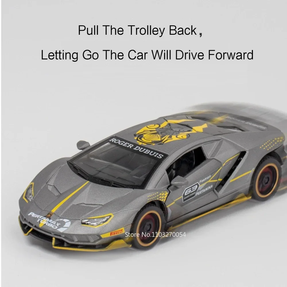 1:32 Lambor LP770-4 V12 Automodelle Spielzeug Druckguss-Legierung Sportwagen Türen geöffnet Gummireifen Sound Licht zurückziehen Geschenk für Kinder